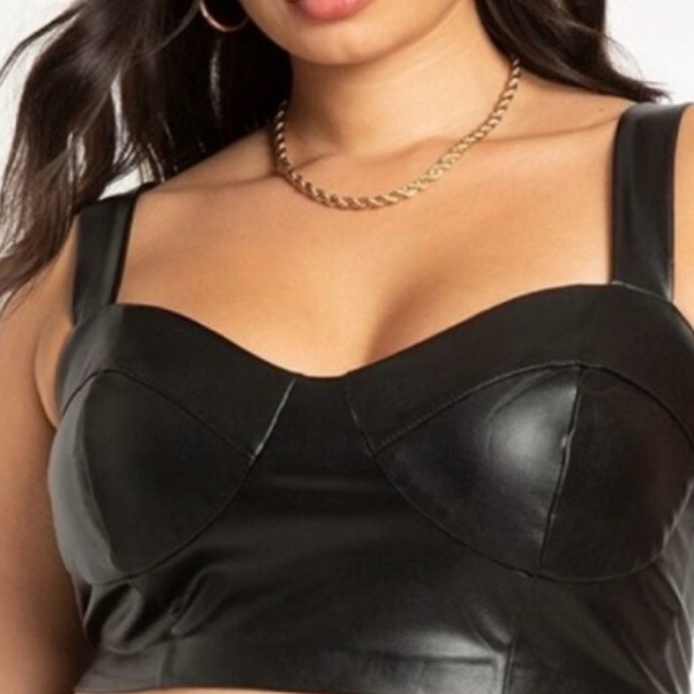 Eloquii Black Leather-Look Crop Top